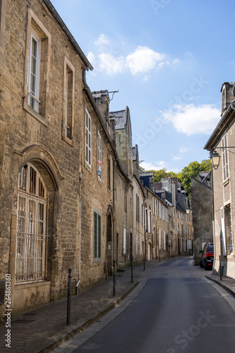 Fototapeta Naklejka Na Ścianę i Meble -  The ancient street with typical houses of an medieval city Bayeux. Calvados department, Normandy, France