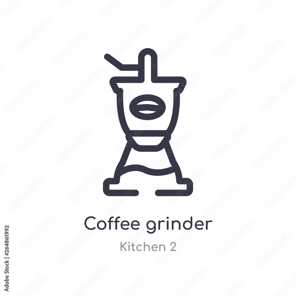 coffee grinder outline icon. isolated line vector illustration from kitchen 2 collection. editable thin stroke coffee grinder icon on white background coffee grinder outline icon. isolated line vector illustration from kitchen 2 collection. editable thin stroke coffee grinder icon on white background