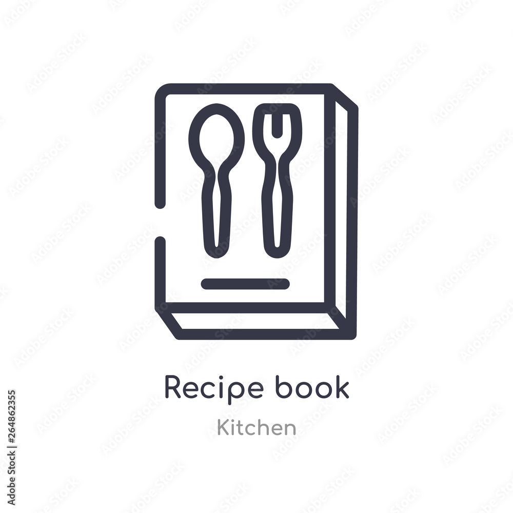 Fototapeta premium recipe book outline icon. isolated line vector illustration from kitchen collection. editable thin stroke recipe book icon on white background