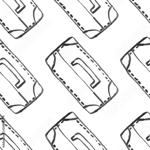 travel baggage seamless pattern. fashion hand drawn ink style with black contour lines isolated on white background. repeatable texture for textile fabric wrapping paper vector illustration