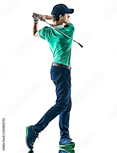one young caucasian Man Golf golfer golfing isolated  on white background