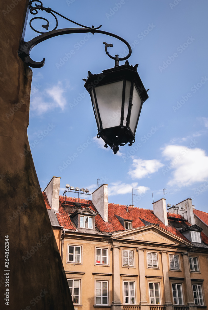 Street lamp on the Old Town of Warsaw city