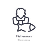 fisherman outline icon. isolated line vector illustration from professions collection. editable thin stroke fisherman icon on white background