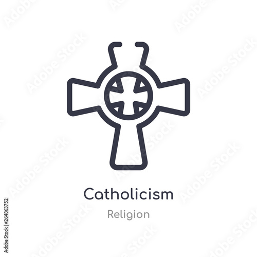 catholicism outline icon. isolated line vector illustration from religion collection. editable thin stroke catholicism icon on white background