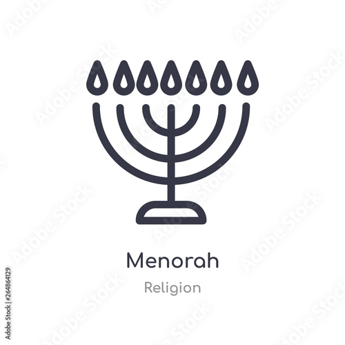 menorah outline icon. isolated line vector illustration from religion collection. editable thin stroke menorah icon on white background