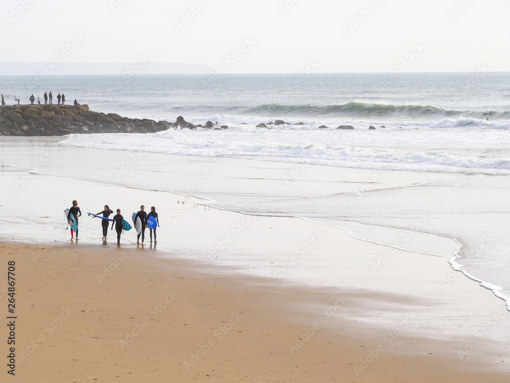 surfer people carrying surfboard on an ocean beach surfer people carrying surfboard on an ocean beach