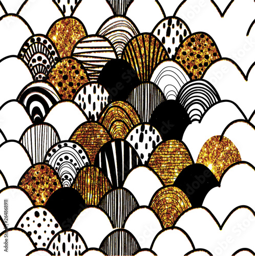 Stylish seamless background with scales. Drawing by hand. Jewel, ornaments.