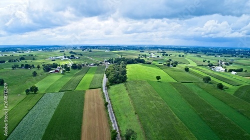Aerial View of Amish Farmlands by Rail Road Tracks