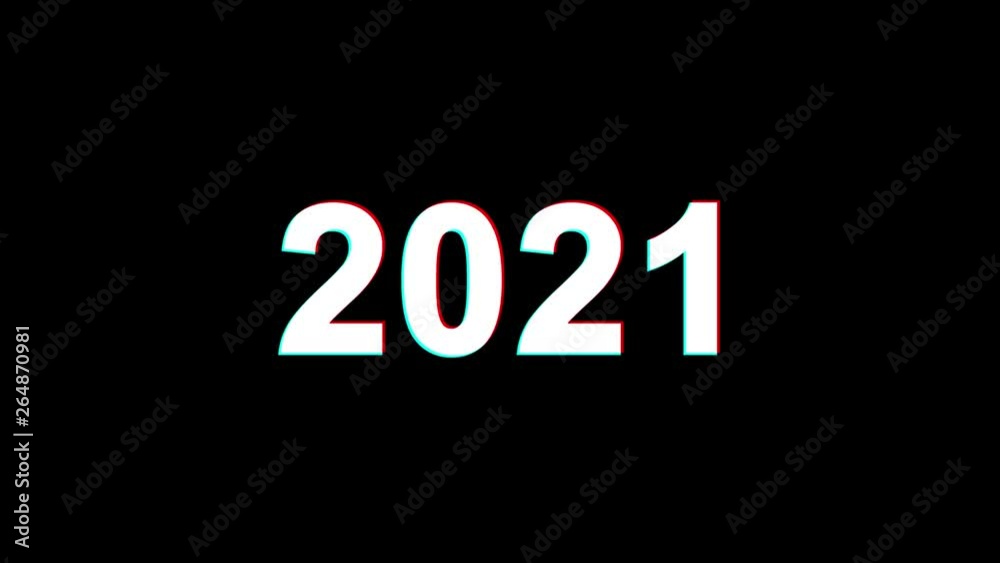 New Year 2021 Glitch Text Abstract Vintage Twitched 4K Loop Motion Animation . Black Old Retro Digital TV Glitch Effect Including Twitch, Noise, VHS, Distortion.