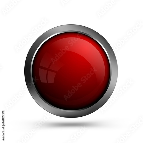 Glass red button round shape for web design. Vector button for ui apps, games