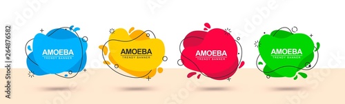 Set of vector trendy abstract banners. Flat geometric shapes in memphis design style. Template ready for use in web or print design.