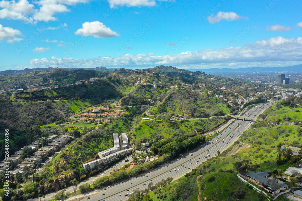 Aerial shots of Hollywood Hills California Los Angeles CA