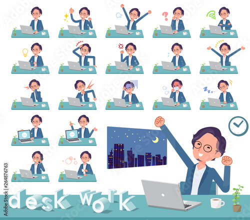 flat type blue suit Glasses man_desk work