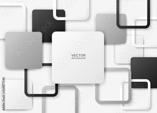 Abstract . Black, White square paper white background ,light and shadow. Vector.