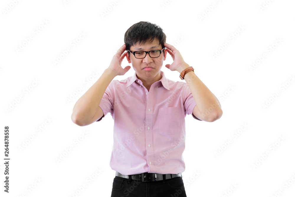 Asian young businessman has standing with depression feeling on isolated on wihte background. Asian young businessman has standing with depression feeling on isolated on wihte background.
