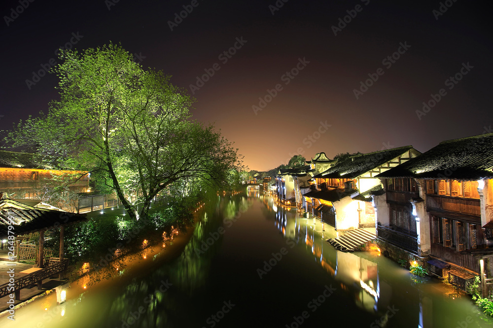 China wuzhen feature of jiangnan building at night China wuzhen feature of jiangnan building at night