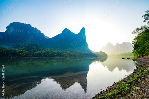 Lijiang river of sunrise.The landscape of near guilin, yangshuo county, guangxi, China