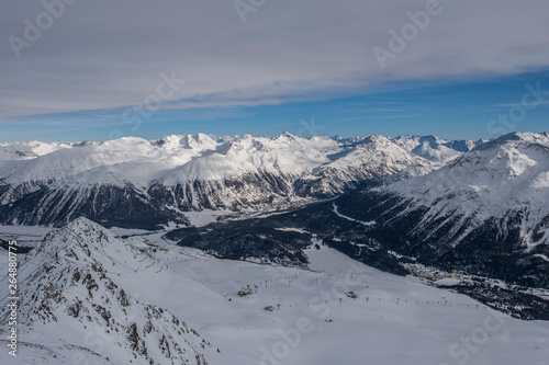 panorama of Sankt Moritz (Saint Moritz, San Maurizio) town and lake in Engadine, Swiss Alps, during winter © Сергій Вовк
