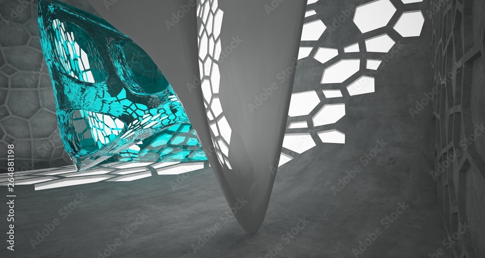 Abstract concrete and glass interior with neon lighting. 3D illustration and rendering. Abstract concrete and glass interior with neon lighting. 3D illustration and rendering.
