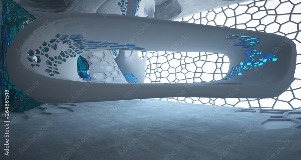 Fototapeta premium Abstract concrete and glass interior with window. 3D illustration and rendering.