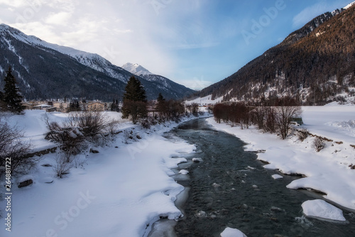 River Inn in winter Zernez, Switzerland.