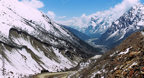Big beautiful mountain with river in background, Yumthang Valley in North Sikkim