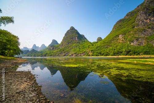 Guilin lijiang river ships.The landscape of near guilin, yangshuo county, guangxi, China
