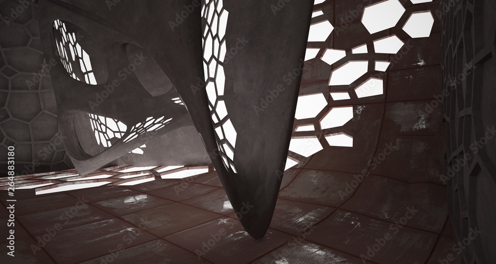 Abstract room interior of sheets rusted metal . Architectural background. 3D illustration and rendering Abstract room interior of sheets rusted metal . Architectural background. 3D illustration and rendering