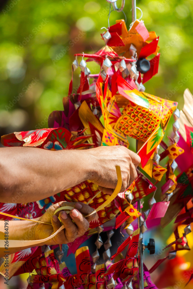 Make Thai style palm leaf carp fish mobile handicraft activities in Songkran festival. Make Thai style palm leaf carp fish mobile handicraft activities in Songkran festival.