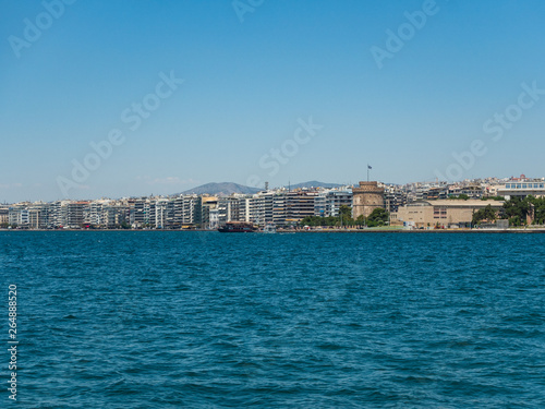 View of the embankment of Thessaloniki, the White Tower and the Royal Theater, Greece © Alex