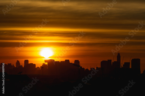 The silhouette of building. Sunset view in City, Bangkok, Thailand © chatdanai