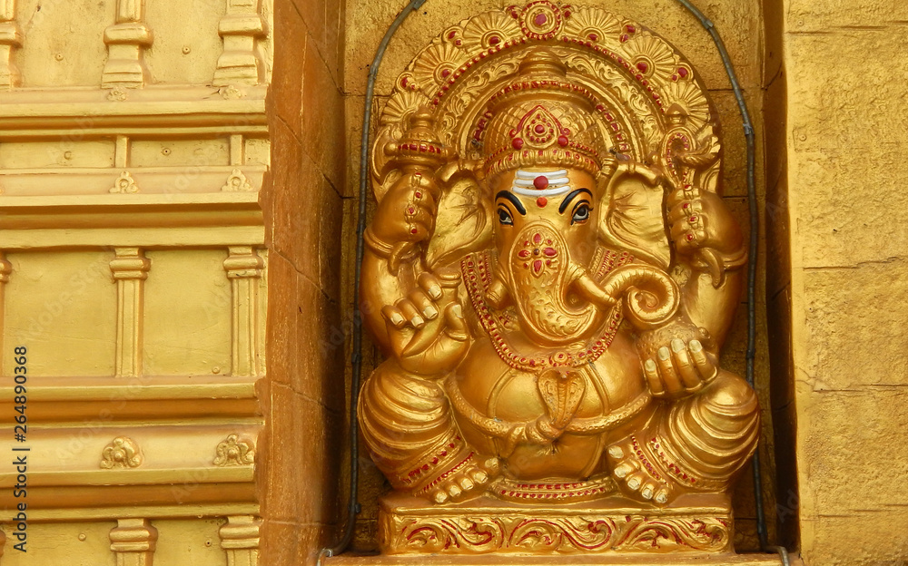 View of Indian Hindu God Ganesha idol in the temple 