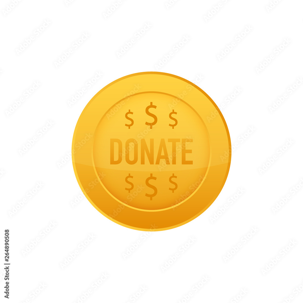 Vector donate concept hand and money button in flat style. Vector illustration. Vector donate concept hand and money button in flat style. Vector illustration.