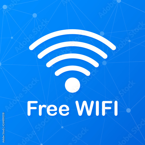 Free wifi zone blue icon. Free wifi here sign concept. Vector illustration.