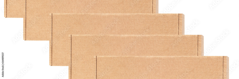 Fototapeta premium Cardboard boxes are the same located in a row diagonally. Isolated on a white background.