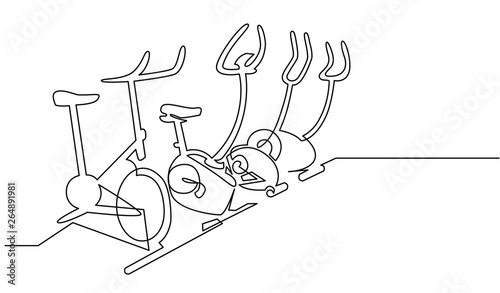 Fitness club exercise continuous one line drawing
