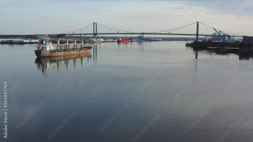 Aerial Video Flying Low on the Delaware River Towards Walt Whitman Bridge Philadelphia Aerial Video Flying Low on the Delaware River Towards Walt Whitman Bridge Philadelphia