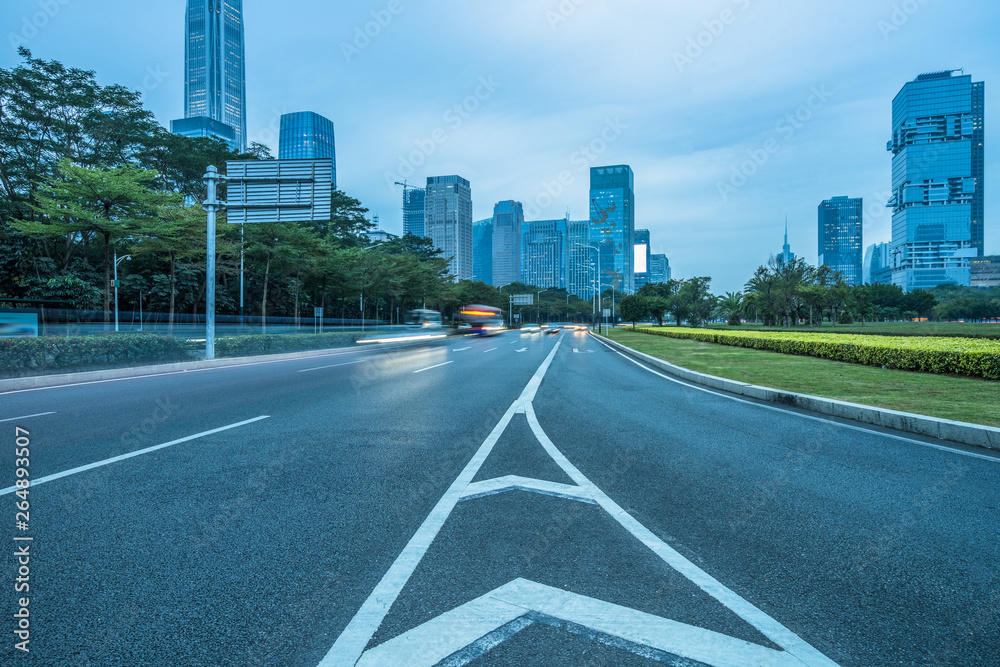 Fototapeta premium China Shenzhen modern architecture, motion blur car