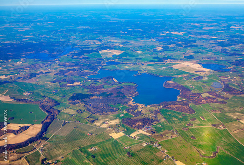 aerial view of lakes and meadows