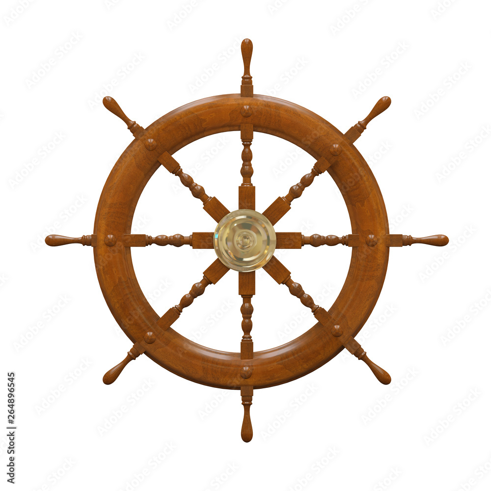 3d wooden ship steering wheel