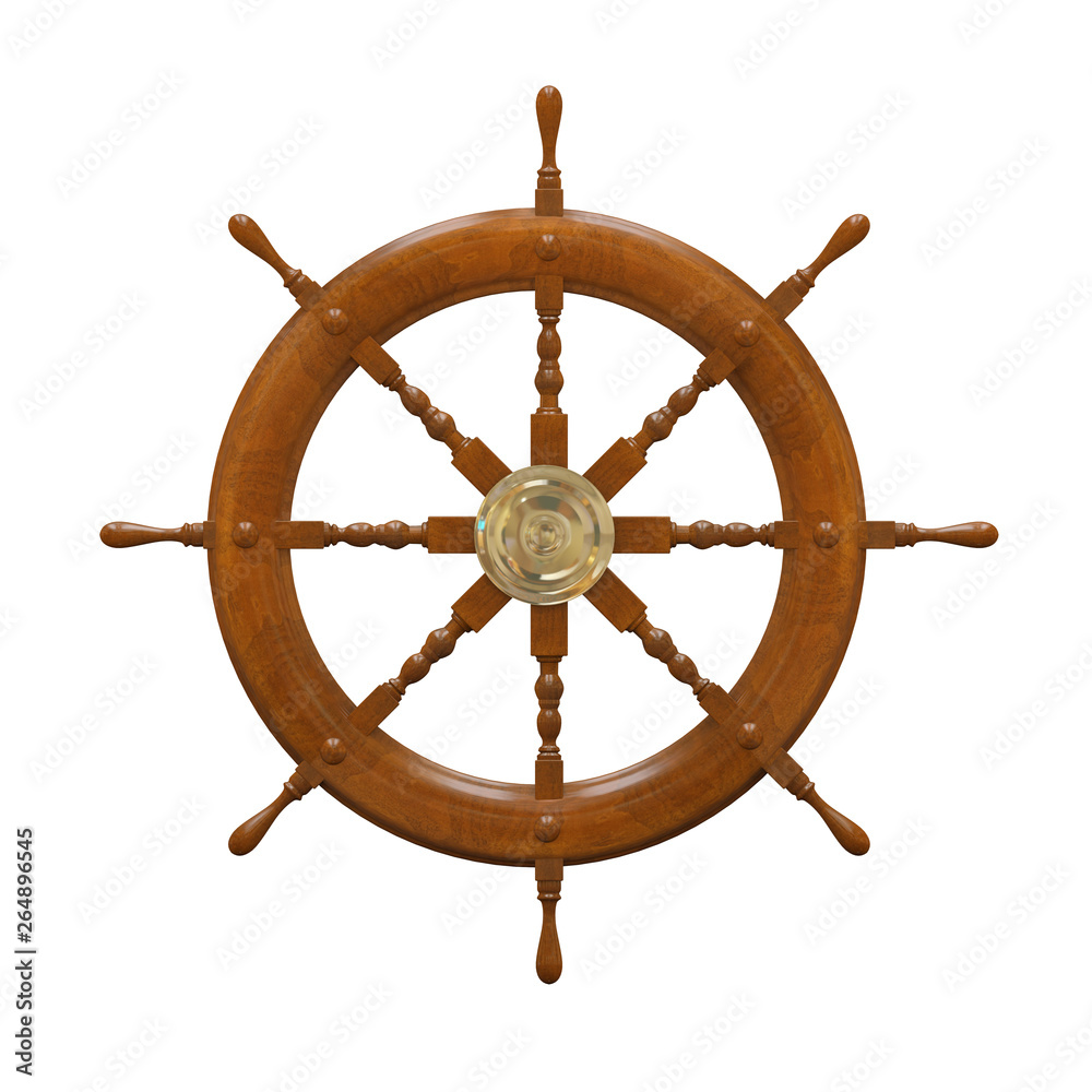 3d wooden ship steering wheel Stock Illustration | Adobe Stock