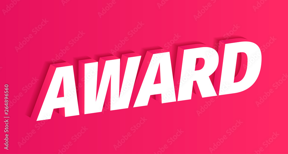 Award 3D white word on red background. Winner pink award text title. Vector color Illustration clipart.