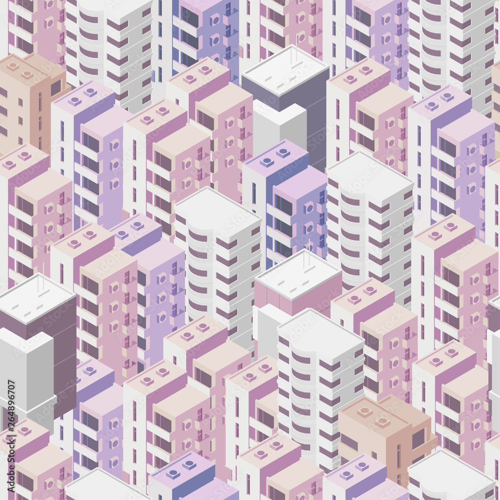 Buildings city seamless pattern. Roofs colorful background. Isometric top view. Vector illustration stock.