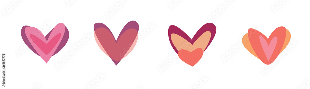 Creative red hearts icon set. Valentines day sign symbol template. Flat design. Love greeting card. Design style Creative red hearts icon set. Valentines day sign symbol template. Flat design. Love greeting card. Design style