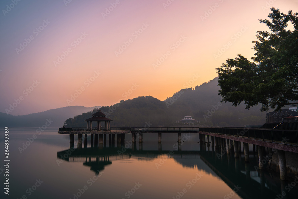 Taiwan February 25 2019. view in morning sunrise time at Sun Moon Lake. This place is famous tourist spot,Yuchi Township, Nantou County.