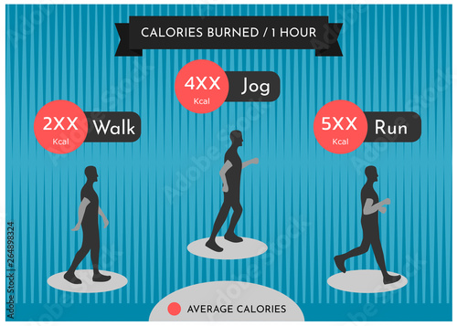 Comparing of calories burned between walk,jog and run , vector