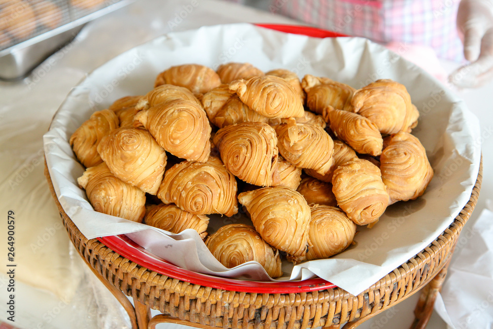 Empanadas or curry puff pastry, empanadas thai style, pile of curry puff