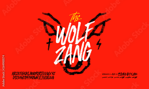 The wolf zang rough font, hand drawn, alphabet vector set