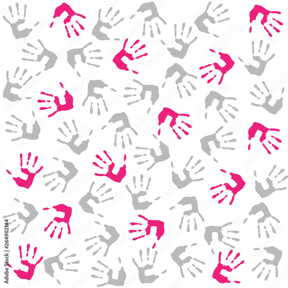 vector seamless texture or pattern of a realistic human handprints, in black and white, as an analogy to a humanity, team work, collectivity and community