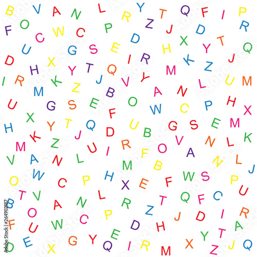 vector seamless pattern or texture of a randomly scattered capital letters, colored in simple colors